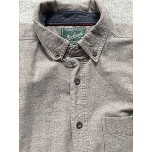 Woolrich Taupe "Shale Heather" Flannel Chamois Buttoned Shirt, M's Medium (flaw)